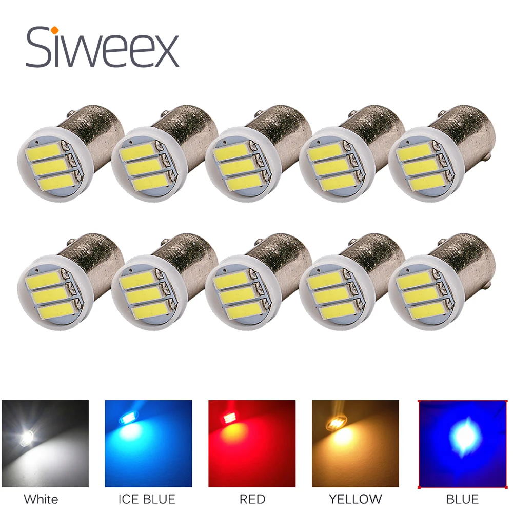 10 Pcs BA9S LED Lights T4W 3 7020 SMD Car Interior Dome Festoon Reading Trunk License Plate Bulbs DC 12V Auto Side Marker Lamps