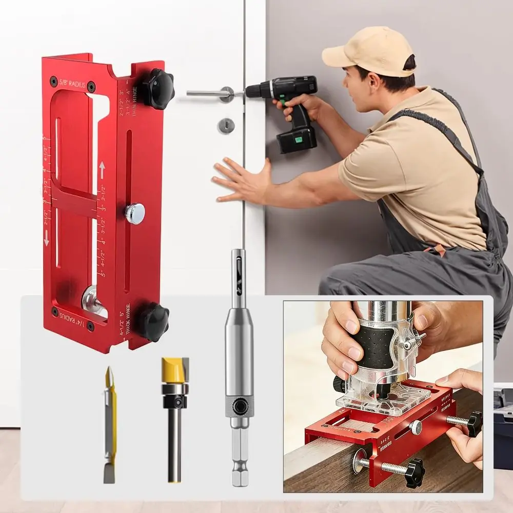 

Aluminum Alloy Door Hinge Jig High Accuracy Stable Locator Mortiser Template Combination Durable Door Hinge Template Kit DIY