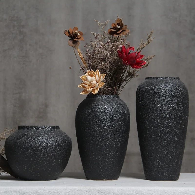 

Jingdezhen stoneware pot simple black versatile ceramic vase flower arrangement flower ware home hotel entrance ornament