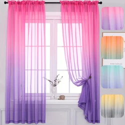 1 Panel Modern Gradient Polyester Pole Piercing Thin Gauze Curtains For Living Room, Bedroom, Kitchen, Curtain Decoration