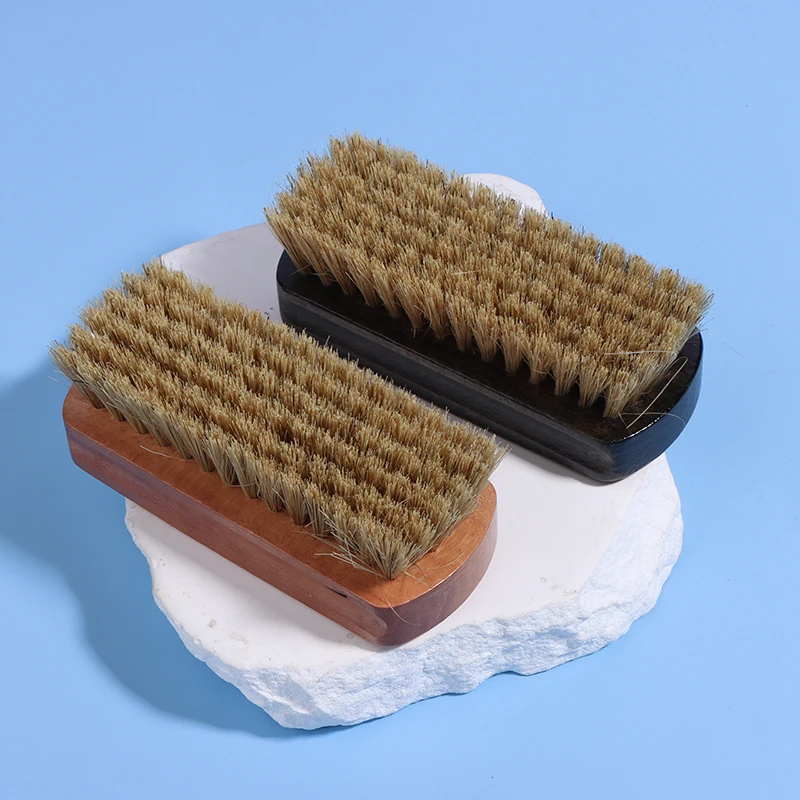 Pig Hair Wood Handle Waxing Brush Hard Bristle Shoe Surface Cleaning Polishing Oiling Brush Shoe Shine Brushes