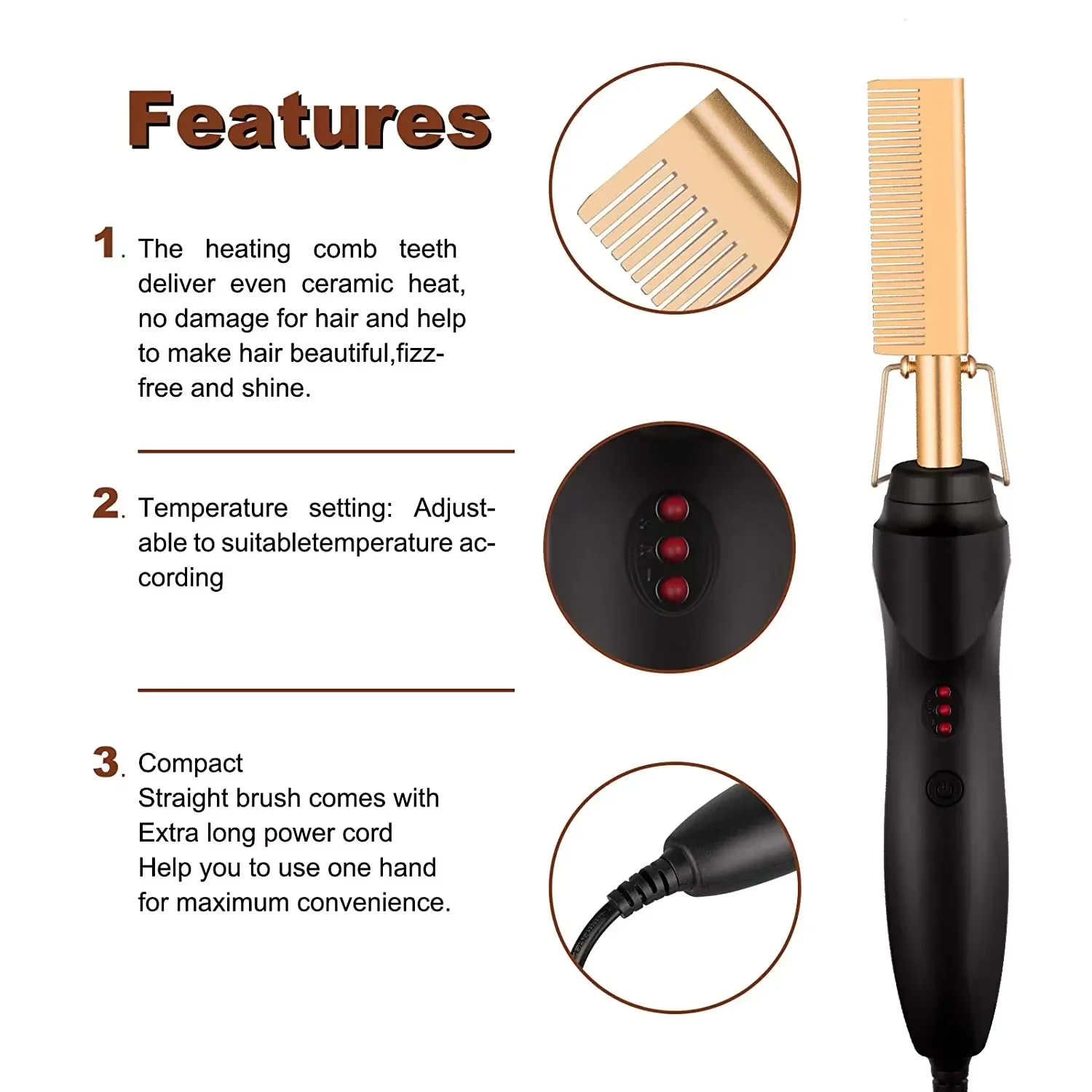 Multifunctional 2 in1 Hot Comb Hair Straightener Electric Heating Comb Fast Heating Portable Travel Straightener Press Hot Comb