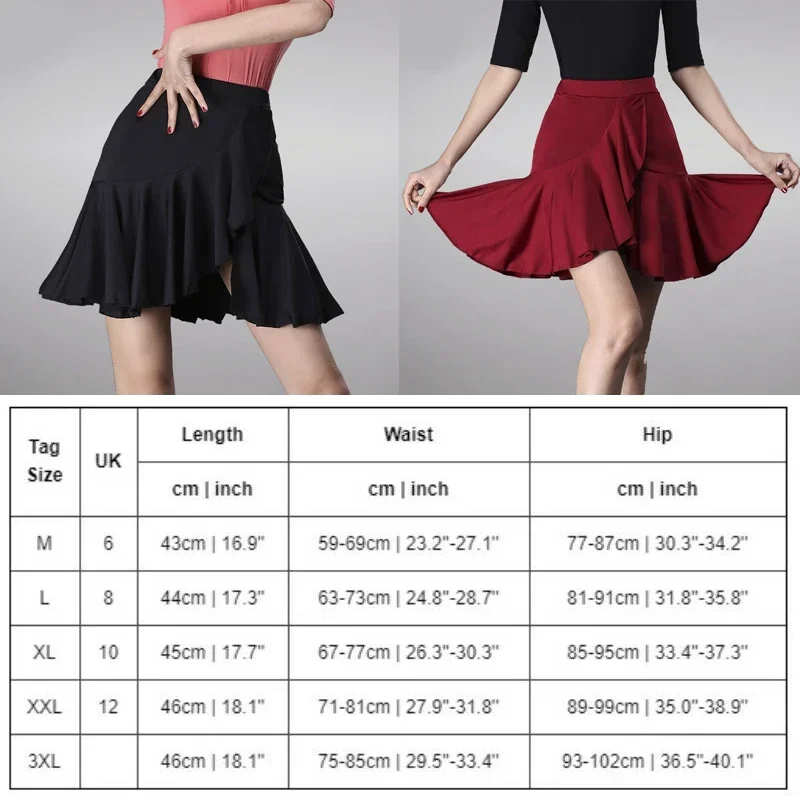 Damska spódnica do tańca latynoamerykańskiego, balowa, do rumby, samby, tanga, cha-chy, walca, z falbanami, spódnice typu wrap, odzież taneczna, kostium, strój do występów, dla dorosłych.