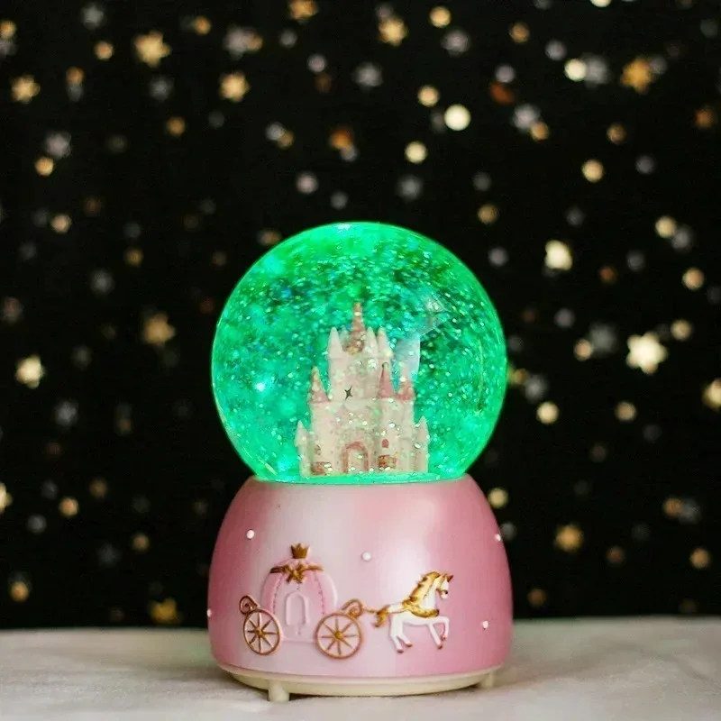 Large Snow Crystal Ball Music Box Automatic Snowfall Fairy Luminous Castle Desktop Decoration Crafts