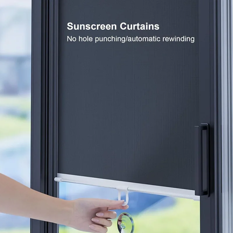 Retractable Roller Shade Curtains Silver Reflective Blackout Curtains with Over 90% Blackout Rate Insulated Curtains for Kitchen