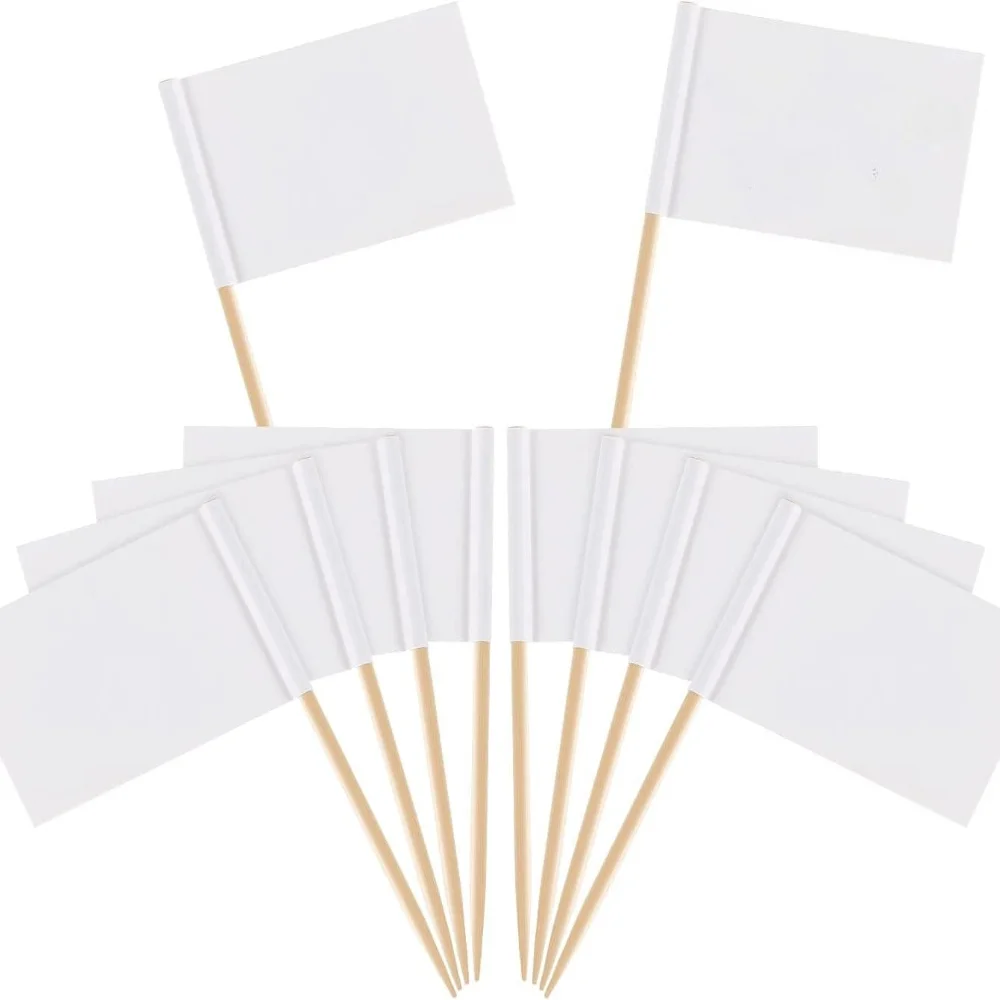 100 Uds. Banderas de palillos de dientes en blanco, marcadores de queso para etiquetas de alimentos, adornos para magdalenas, cócteles, magdalenas, alimentos, frutas, decoración de fiestas