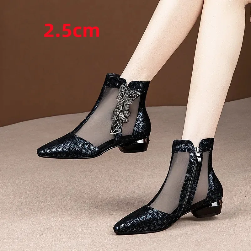 Cresfimix Women Cute Sweet High Quality Spring & Summer Mesh Breathable Square Heel Boots Lady Casual Elegant Black Boots A729