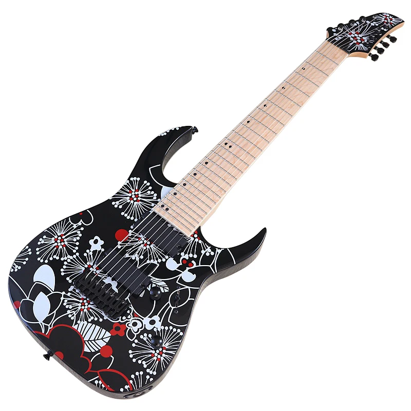 High Gloss 8 String Electric Guitar 39 Inch Black Guitarra Solid Basswood Body 22 Frets Good Handicraft Fast Deliver