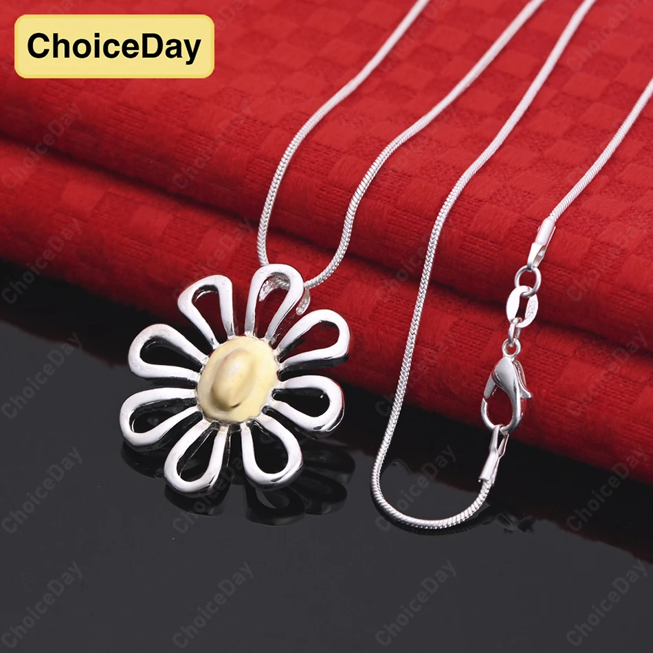 

ChoiceDay 925 Sterling Silver Exquisite Flower Pendant Necklace Women's Fashion Jewelry Party Gift Accessories