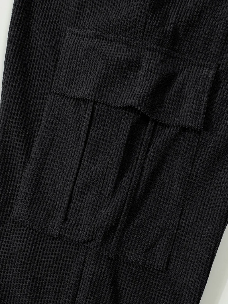 Herren Cord-Cargohose mit Elastischem Bund und Kordelzug, Lässige Hose mit Seitentaschen, Gerades Bein für Frühling und Herbst – Detail 34