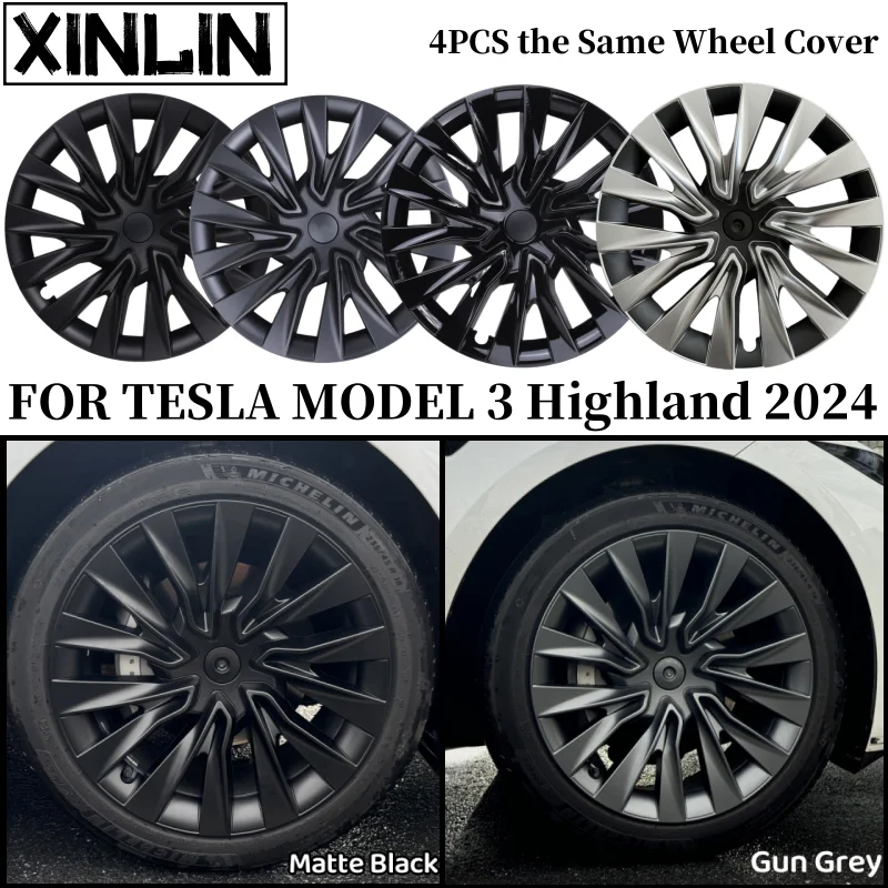 4 SZT. 18-calowe Osłony Kół do Tesla Model 3 Highland Performance, Zamienniki Dekielków Piast, Pełne Osłony Obręczy Kół, Akcesoria 2024-2026