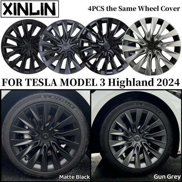 4 SZT. 18-calowe Osłony Kół do Tesla Model 3 Highland Performance, Zamienniki Dekielków Piast, Pełne Osłony Obręczy Kół, Akcesoria 2024-2026