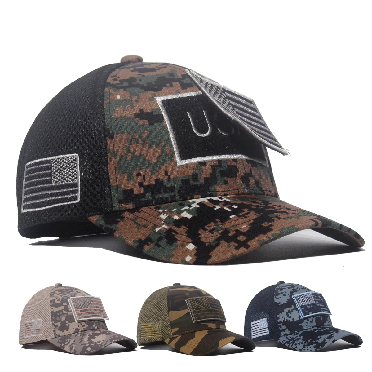 Men American Flag Camouflage Baseball Cap Male Outdoor Breathable Tactics Mountaineering Peaked Hat Adjustable Stylish Casquette