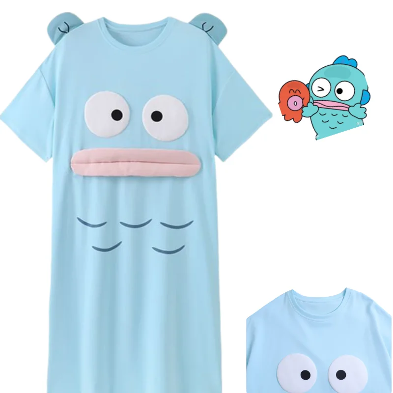 

Hangyodon Cute Cartoon Comfortable Creative High Value Present Home Wear Long Over Knee Cotton Summer School Girls Kids Pajamas