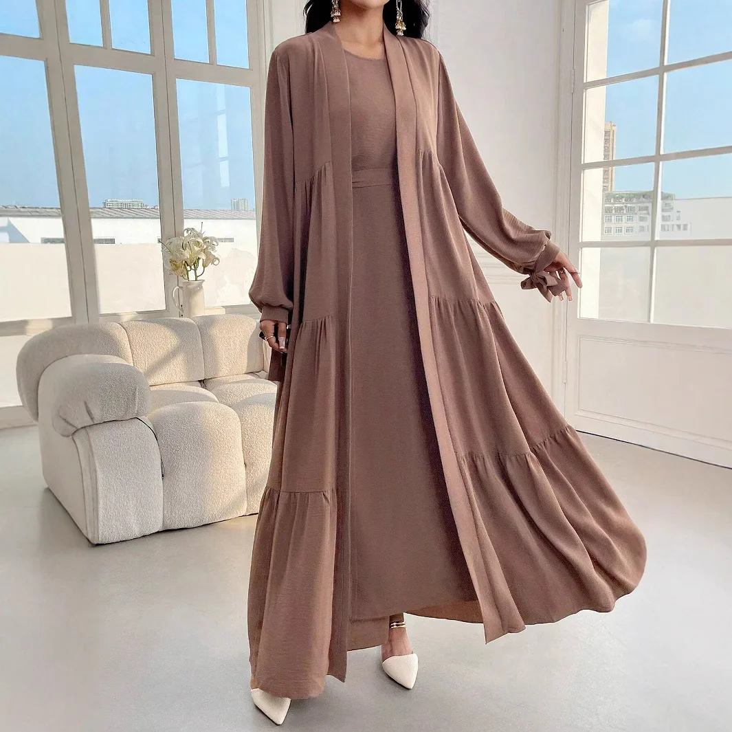Donne modeste Set musulmane Abiti Abito Cappotto lungo Abito musulmano 2 pezzi Set Abiti + Telai Dubai Saudi Marocco Abaya Eid Ramadan