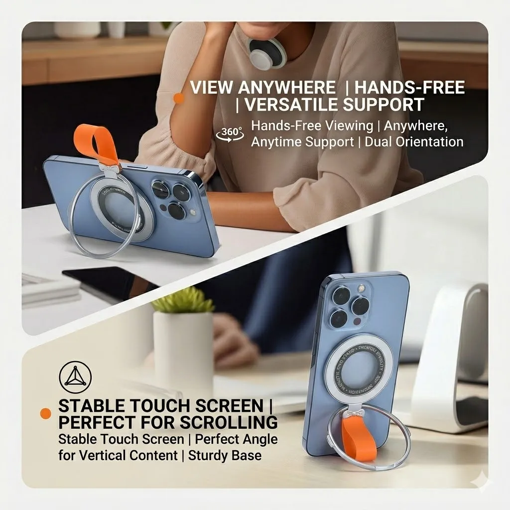 Magnetic Phone Grip for MagSafe [360° Rotate] Magnetic Cell Phone Ring Holder & Kickstand for MagSafe Accessories & iPhone