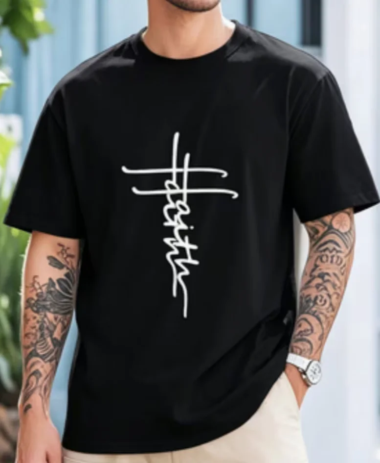 Simple Short-Sleeve T-Shirt with Handwritten Faith ArtisticDesign, Daily Casual Wear Men's T-Shirt, Fun, Men's Shirt T-Shirt
