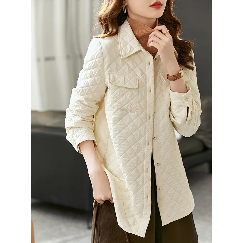 Vimly Jackets for Women 2022 Winter New Stylish Versatile Single Breasted Temperament Turn-down Collar Solid Clothing Coat V6959