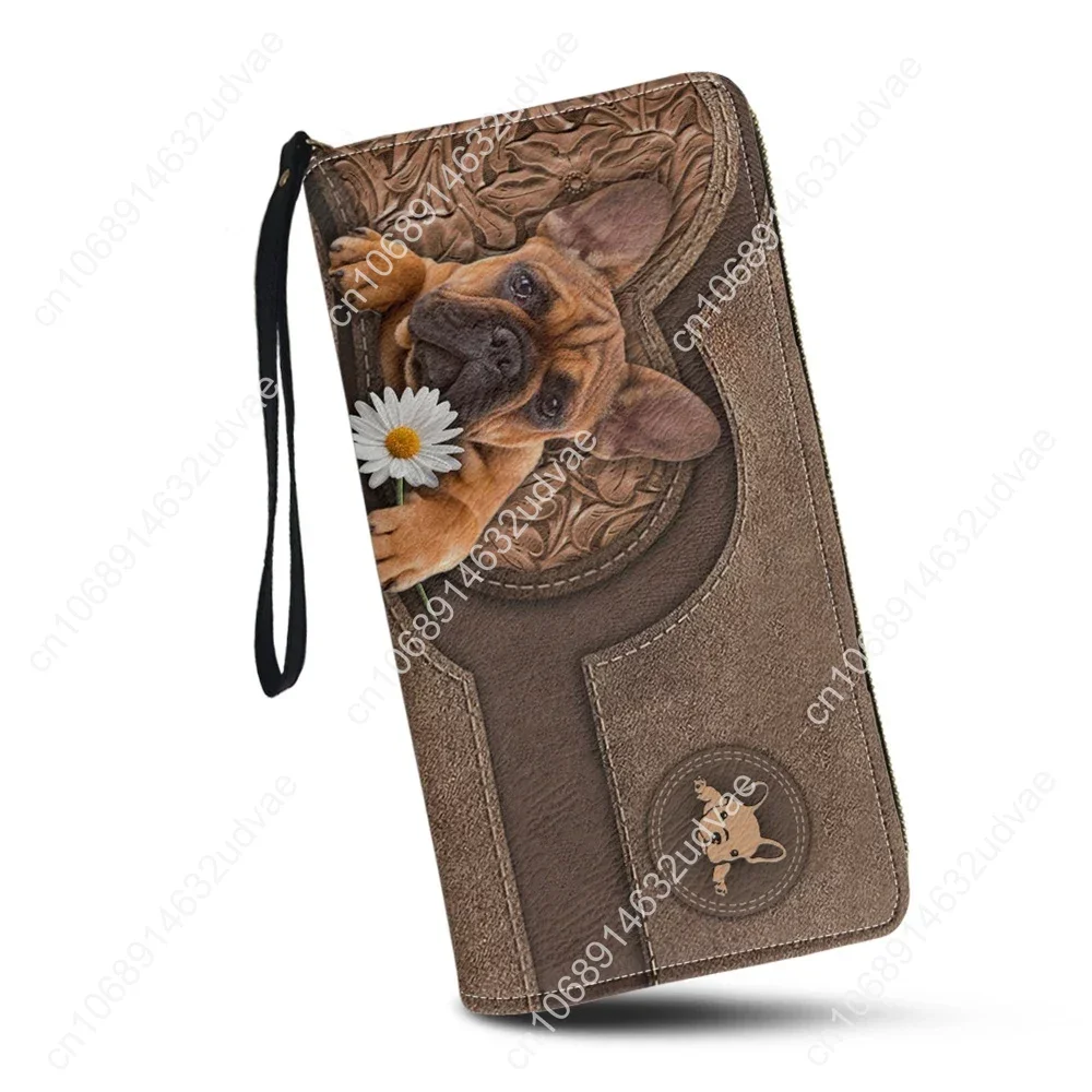 Cartera de cuero con estampado de Pug para mujer, tarjetero largo Kawaii, monedero femenino de alta calidad, billetera de marca con cremallera,