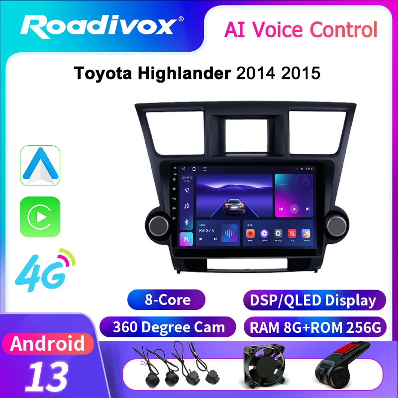 

roadivox Android car radio for Toyota Highlander 2014 2015 stereo GPS Navigation video Multimedia Player tape recorder