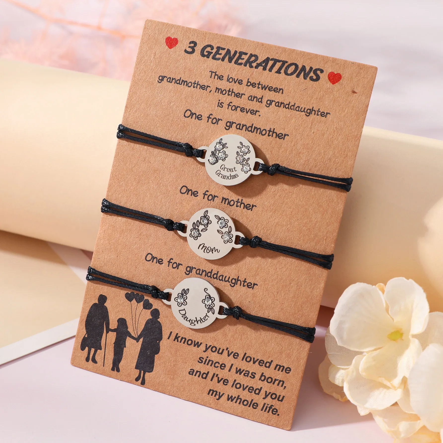 New Stainless Steel Mother's Day Bracelet Versatile Parent Child Third Generation Life Flower Bracelet Gift Hot Selling