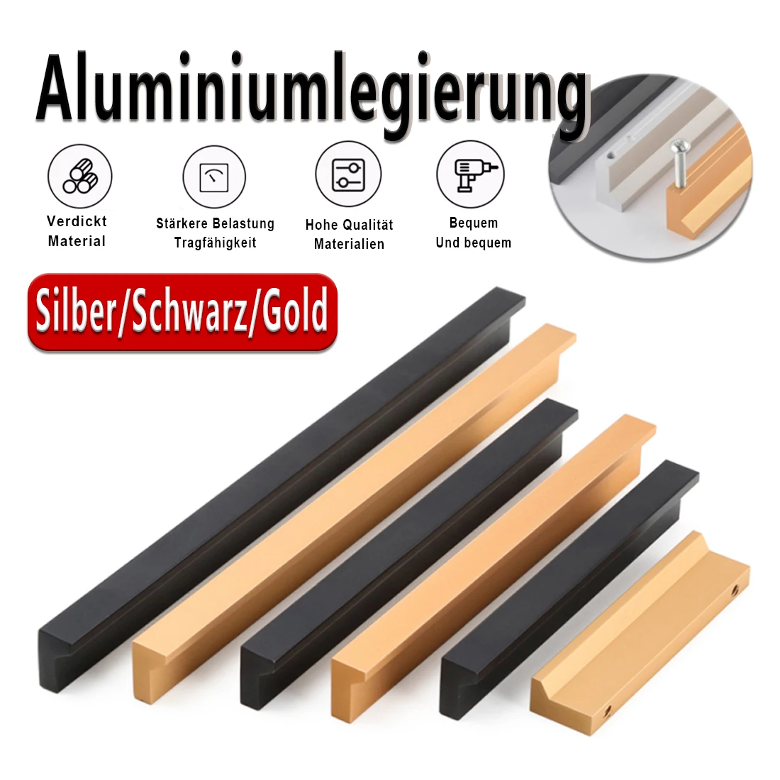 

Modern Matte Black & Gold Silver Cabinet Handles Drawer Pulls, Durable Wardrobe Knobs for Cabinets, Cupboard, Dresser