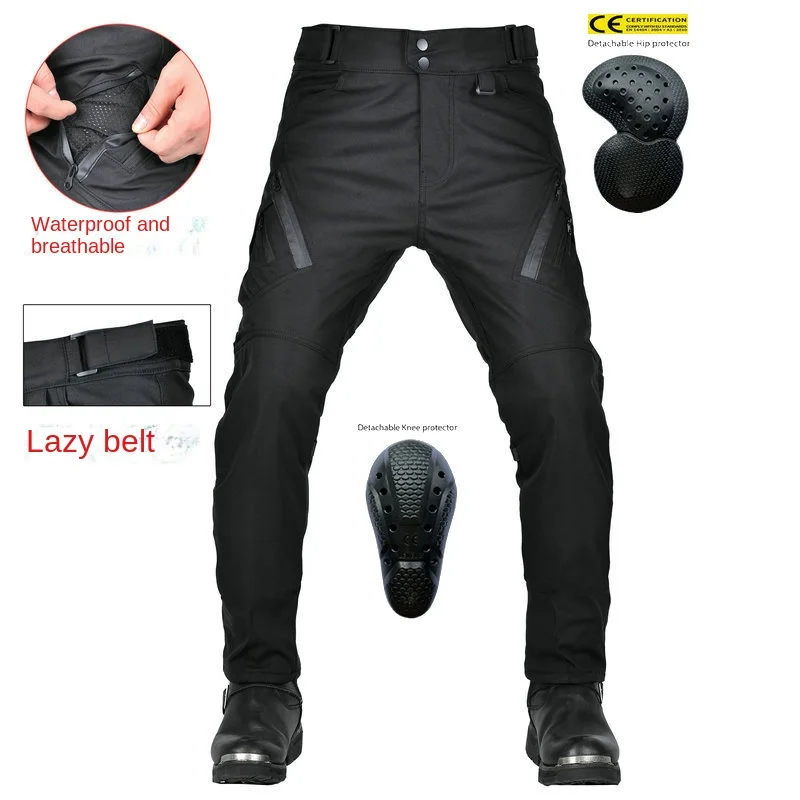 Pantalon d'équitation de moto pour homme, anti-chute, imperméable, coupe-vent, respirant, élastique, taille haute, 4 saisons