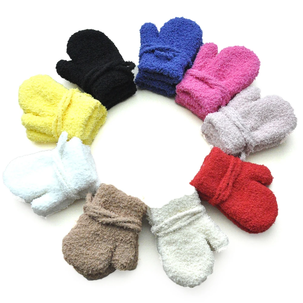 

Warm Plush Thick Warm Baby Gloves Winter Plus Velvet Mittens Children Kid Coral Fleece Full Finger Gloves For 1-4Y Kids Gloves