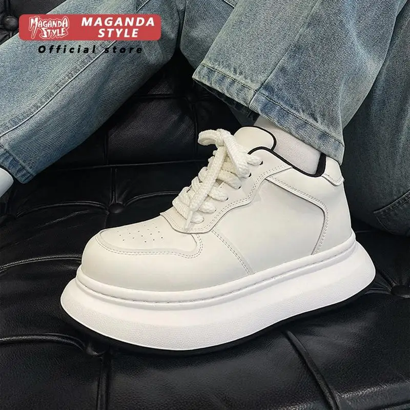 9CM invisible inner height increasing white shoes men's new leather thick soled board shoes Korean version sports dad shoes