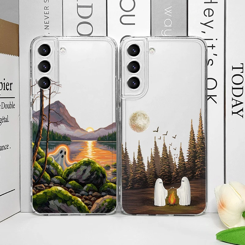 Cute Ghost Pattern Clear Phone Case for Samsung A57 A14 A55 A54 A53 A37 Shell for Galaxy A56 A51 A36 A52 5G Halloween Soft Cover