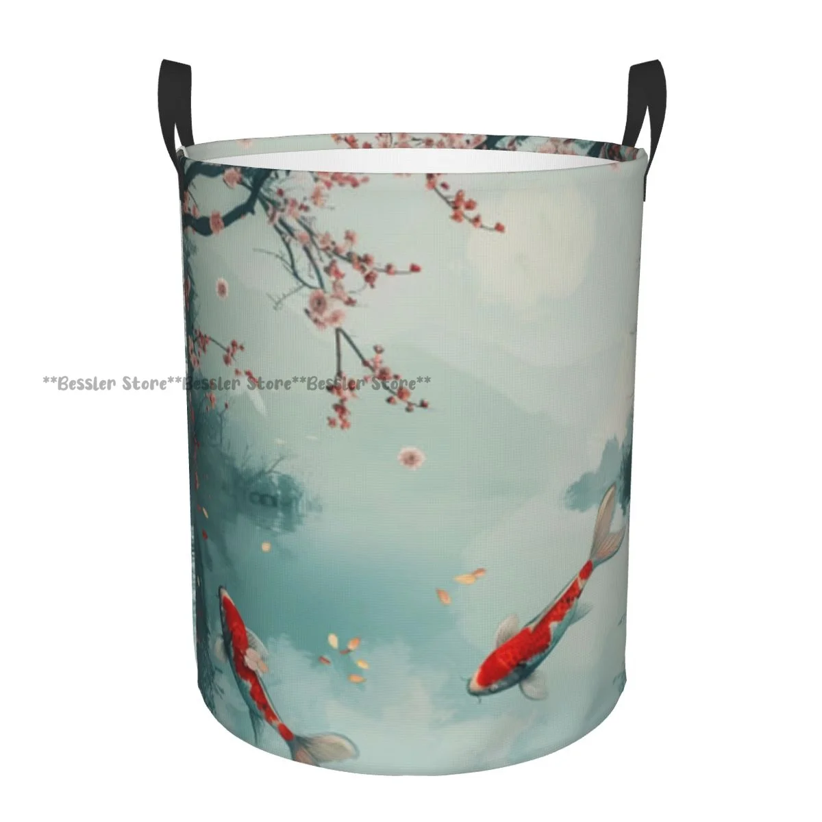 Folding Laundry Basket Koi Fish In The Pond With Cherry Blossom Dirty Clothes Storage Bucket Wardrobe Clothing Organizer Hamper