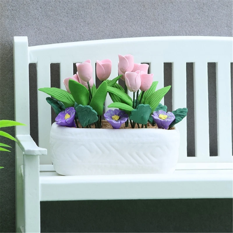 1/12 Scale Dollhouses Plant Miniature สีชมพูดอกไม้ Pretend Play สำหรับตุ๊กตาเด็กบ้านโรงงานสำหรับ Dollhouses A2UB