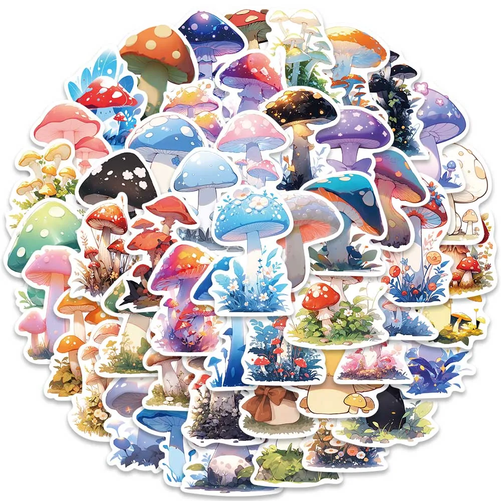 50pcs Vinyl Laptop Decals Cute Colorful Cartoon Mushroom Stickers For Phone Guitar Luggage Bicycle Car Waterproof Graffiti