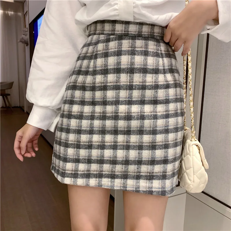 

Spring and Autumn New Fashion High Waist Skirt Women's Plaid Retro All-around A-line Short Skirt Show Thin Package Hip Skirt