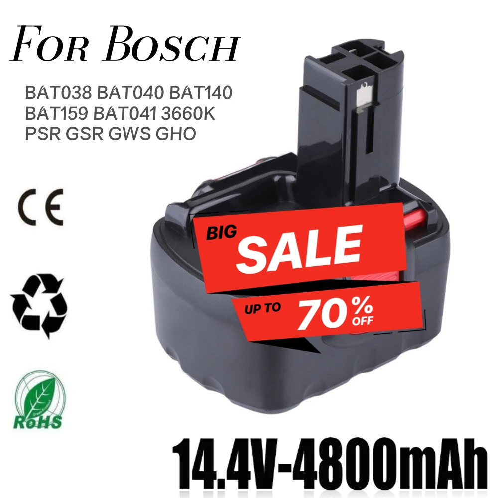 

Power Tool Battery for Bosch 4800mAh 14.4V BAT038 BAT040 BAT140, PSR 14.4VE-2 GSR 14.4V GDS 35614 BAT041