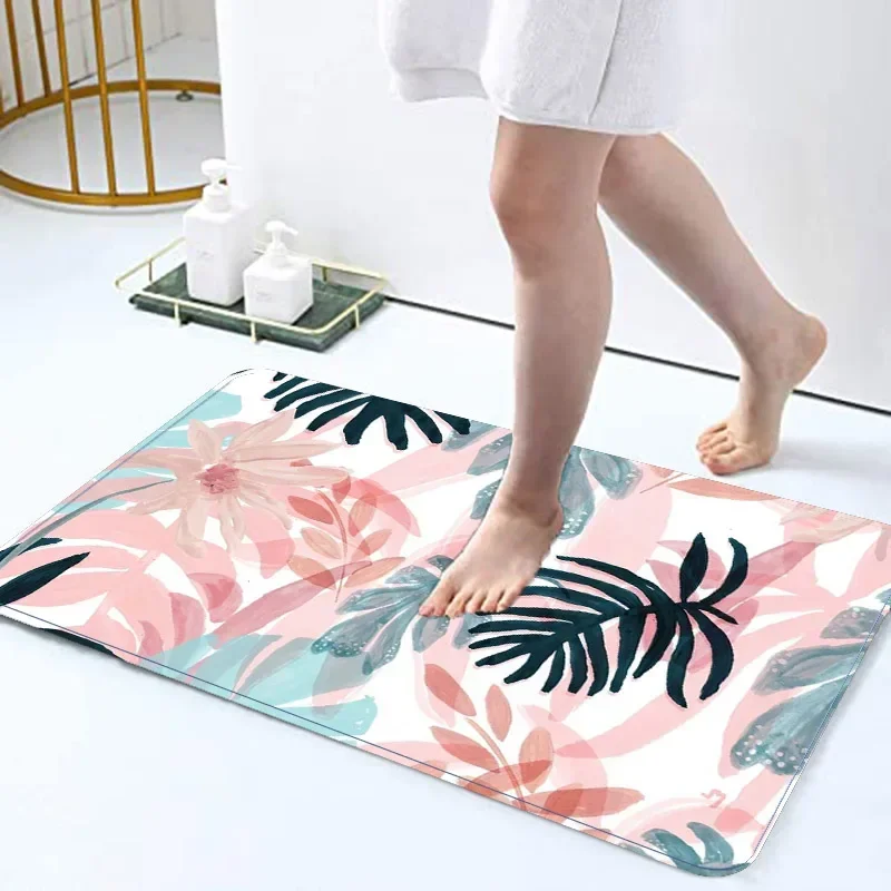 Pink Leaves Fresh Style Soft Carpet Bathroom Non-silp Doormat Suitable for Living Room Entrance Decorate Accessories Bedroom Rug