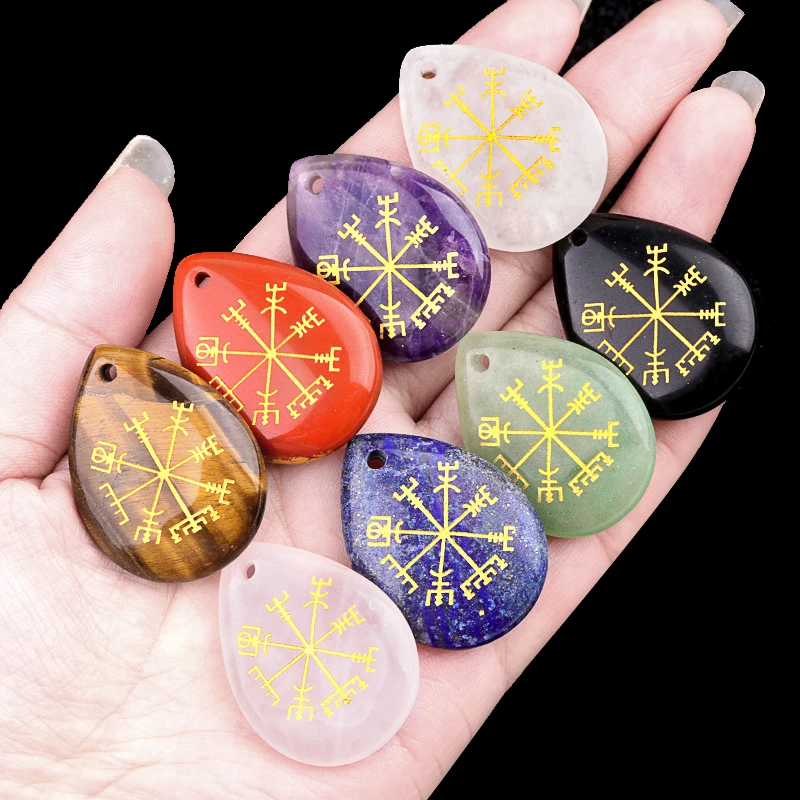 25x33mm-1pcs Directional Compass Water Drop Pendant Tiger's Eye Amethyst Beads for DIY Jewelry Making Craft Bracelets Necklace