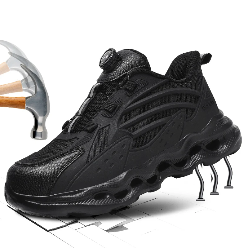 Sapatos de segurança masculinos leves com biqueira de aço, tênis de trabalho com almofada, antiderrapante, à prova de punção, botas de proteção para construção industrial
