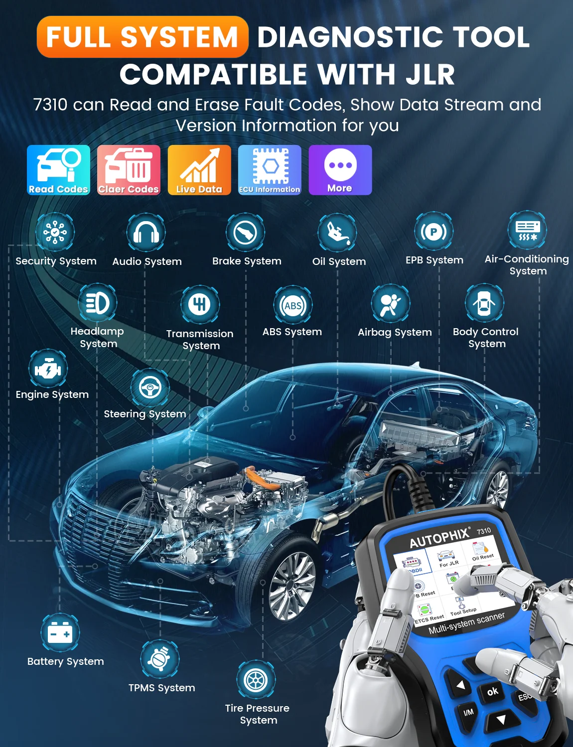 Autophix 7310 OBD2 Scanner for For Land Rover For Jaguar All System Auto Scan ABS SAS D.PF Oil Reset Car Diagnostic Tool