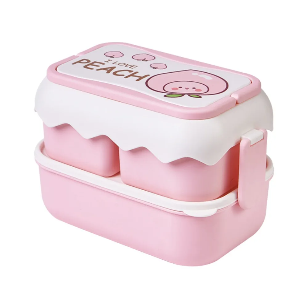 

Double Layered Cartoon Lunch Box Drop-proof Divided Plastic Lunch Box Detachable Fruit Pattern Compartment Lunch Box Canteen