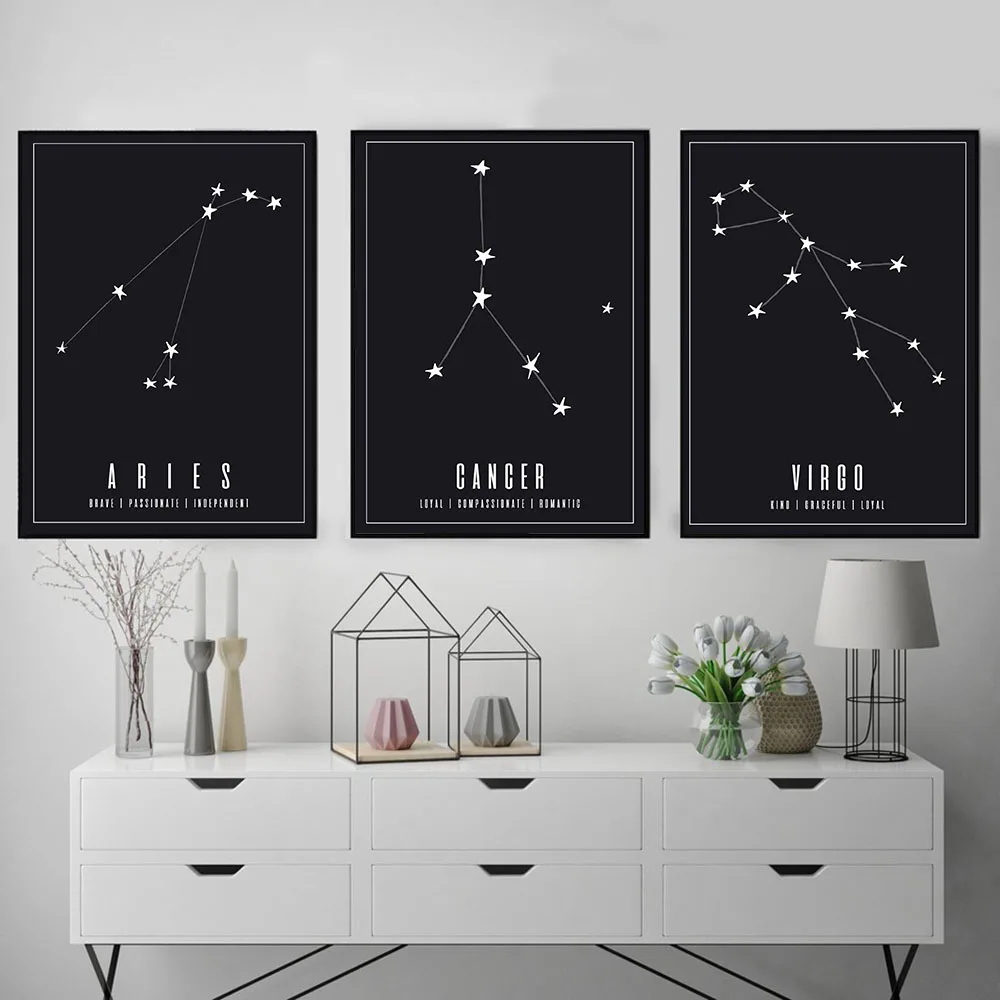 Constellation Nursery Wall Art Canvas Poster Print Astrology Boho Cancer Zodiac Astrology Painting Water Star Decoration Picture