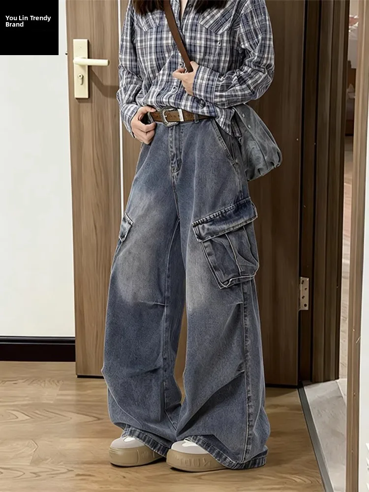 

Синие свободные мужские джинсы-клеш, модные, износостойкие, универсальные, с низкой посадкой, на молнии