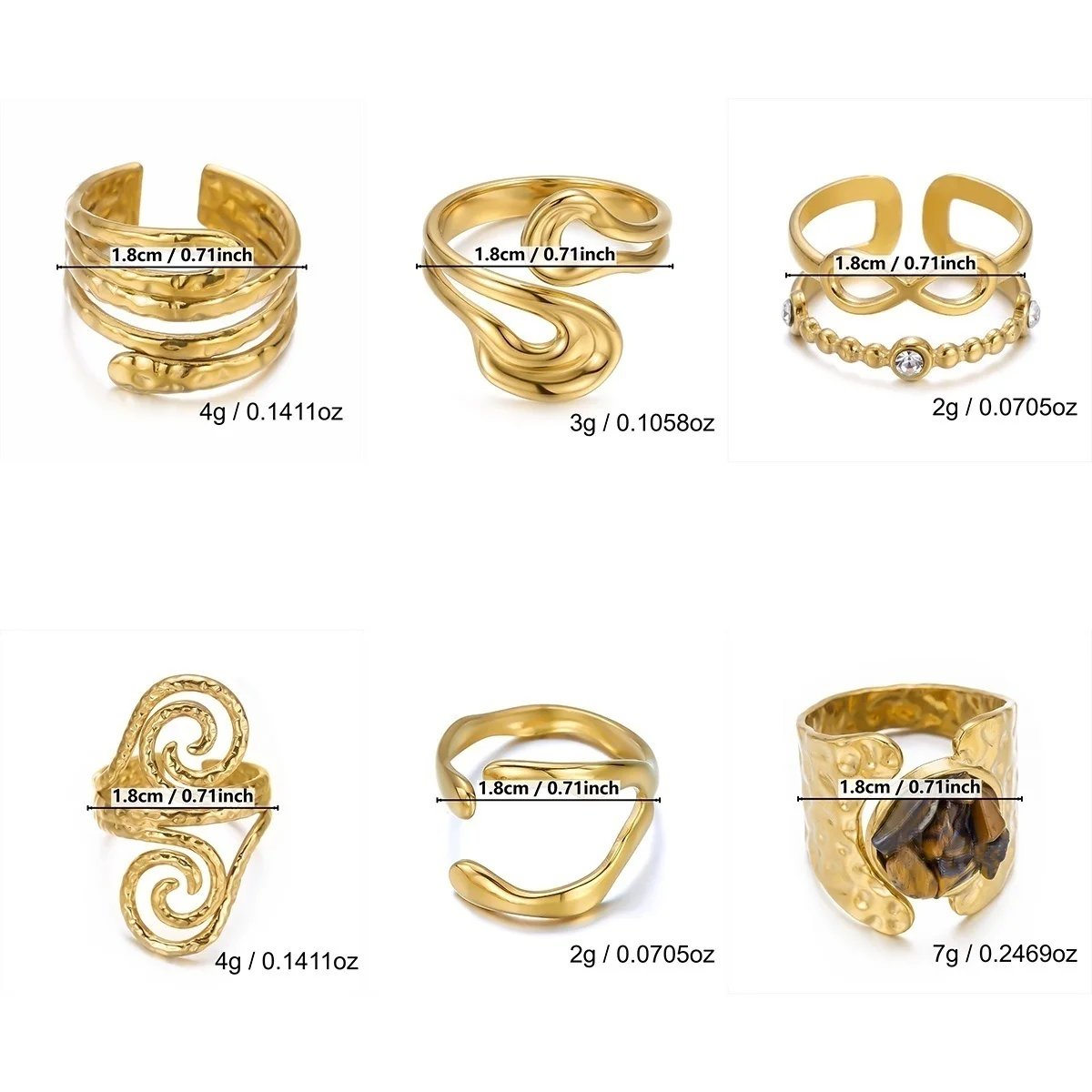 Edelstahl-Spiralring mit Lava-Infiniti-Schleifenmuster, gehämmert, für Damen und Herren, unregelmäßiger, strukturierter, geometrischer Ring, Punk-Schmuck – Detail 4