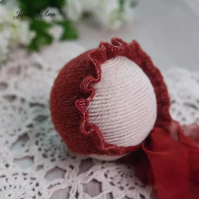 Children photography hat mohair woven yarn lace knitted bonnet newborn photo props