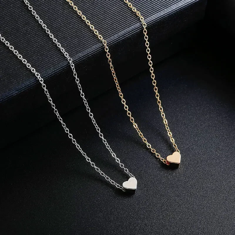 2pcs Women's Peach Heart Necklace Gold Color Chain Stainless Steel Pendant Around The Neck Bohemian Chocker Jewelry