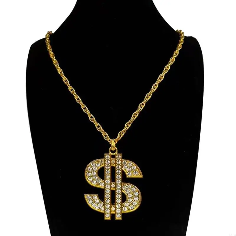 Hip Hop Dollar Sign Pendant Chain 70cm Length Role Playing Party Accessory 6XDA