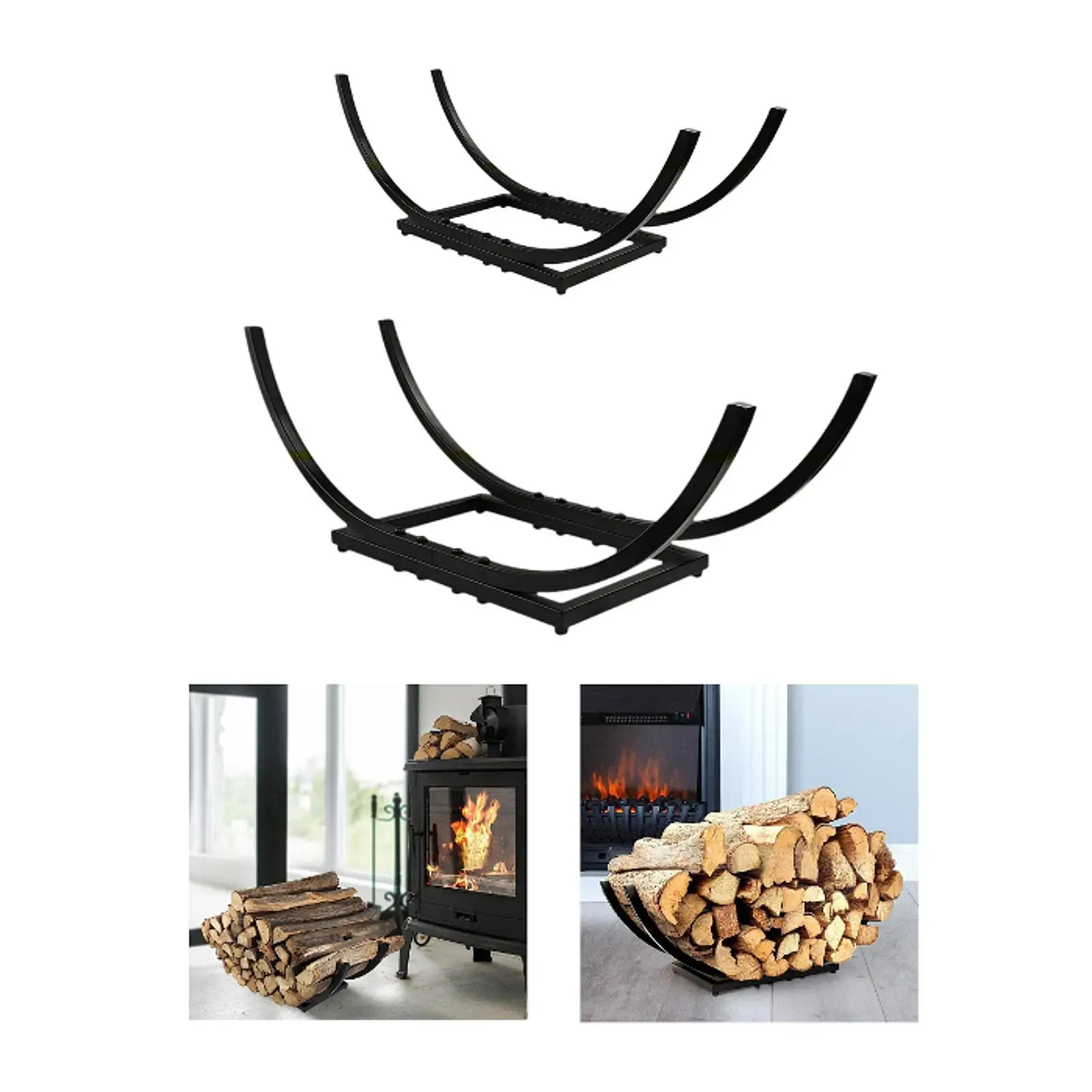 

Firewood Rack Stand Detachable Fireplace Decor Heavy Duty Inside Outside Iron Black Log Holder Fireplace Wood Storage Rack