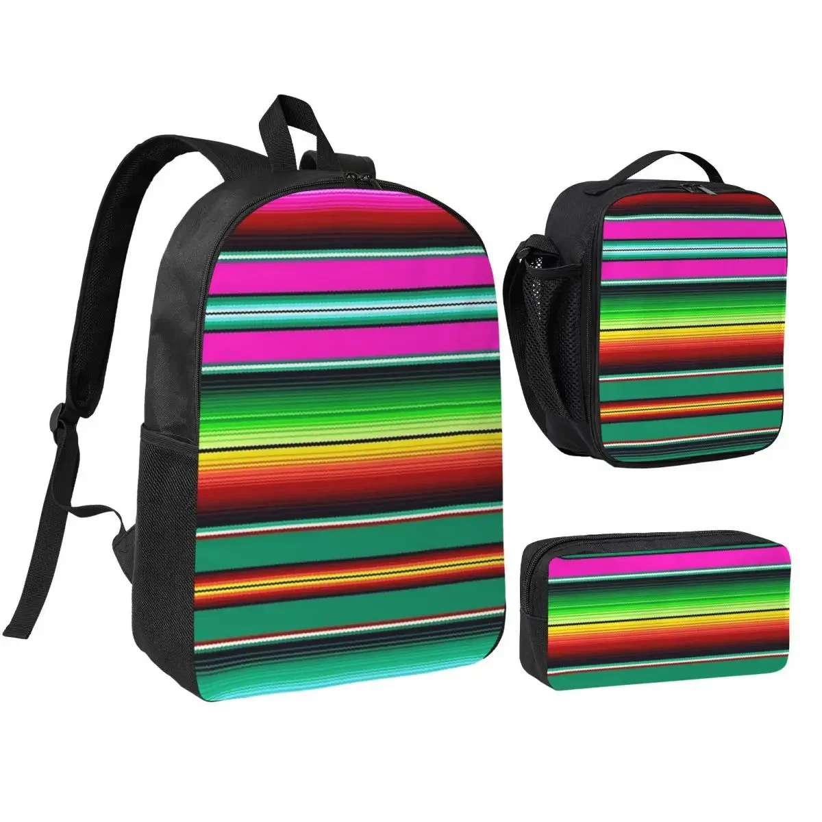 Mexican Indigenous Blanket Backpack Student BookBag School Bag Shoulder Bags 3ps Insulated Lunch Bag Pencil Case