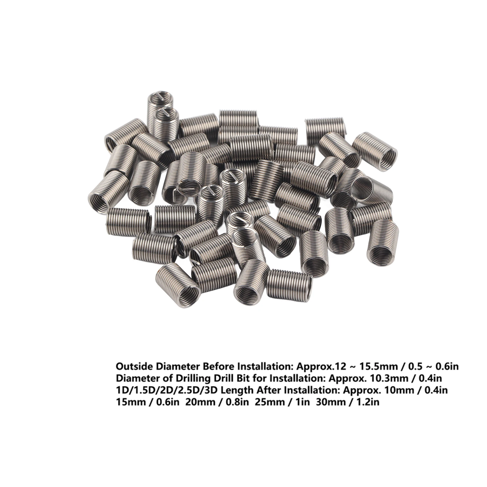 Inserções de rosca de aço inoxidável para macho e fêmea, Reduzindo ferramenta de reparo porca, prendedor, M10x1.252.5D, 50pcs