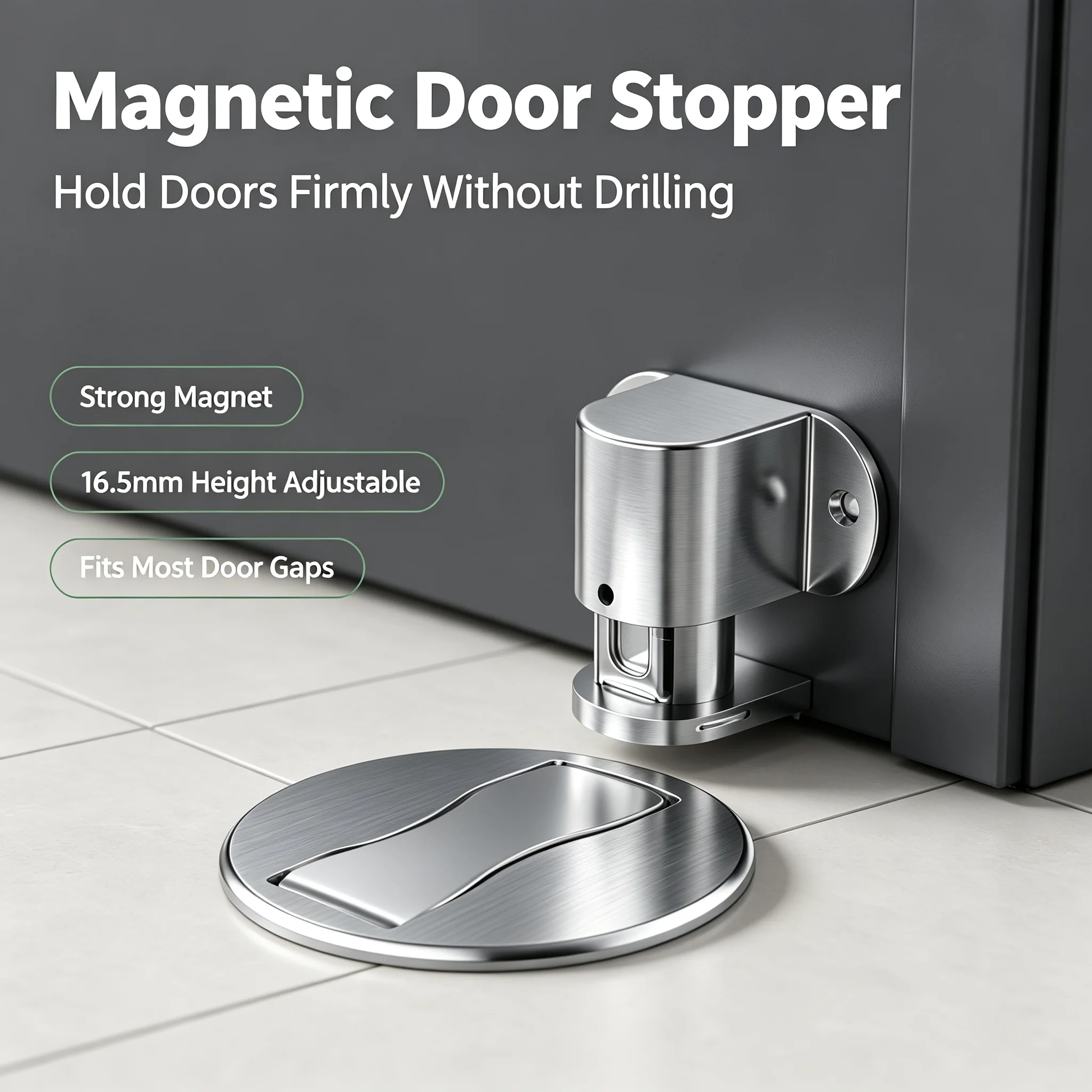 Household Punch-Free Floor Door Stopper Adjustable Stainless Steel Strong Magnetic Anti-Collision Invisible Door Stop